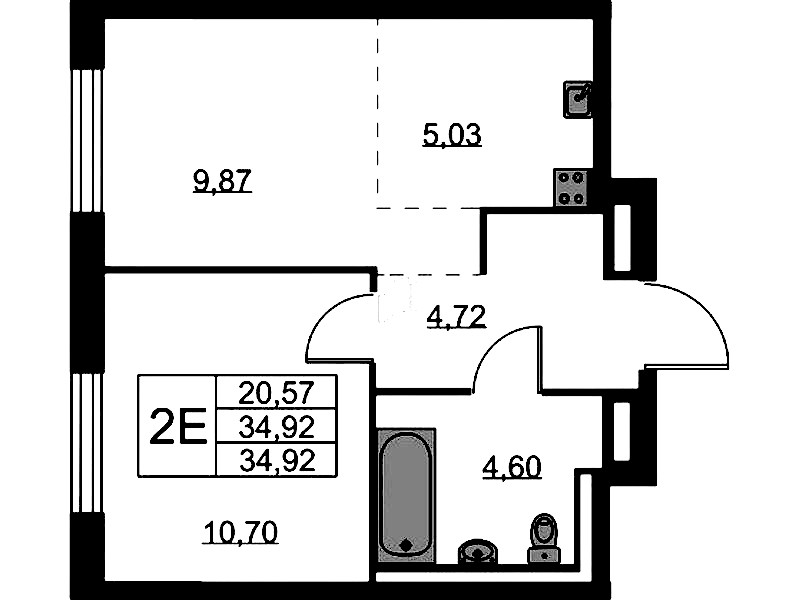 1-комнатная квартира 34.92 м², 8/9 эт., ЖК «Квартал Лаголово»